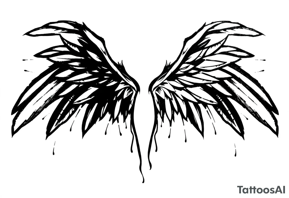 the wings go up

This tattoo design features a pair symmetrical angel wings drawn in black ink with a rough, sketch-like style. The left wing is darker, more defined, and appears denser, while the right wing is lighter, more delicate, and fragmented, creating a contrast between the two. The feathers are sharp and irregular, with fine lines and stray strokes extending outward, adding a raw and artistic feel. The overall look is dynamic and slightly chaotic, giving the impression of movement or an unfinished, ethereal form. This design symbolizes duality, freedom, transformation, or even struggle, making it a meaningful and visually striking tattoo. tattoo idea