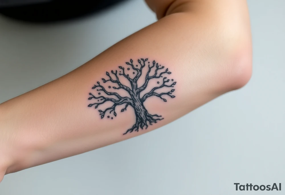mystical tree of life with cosmic roots and celestial branches tattoo idea