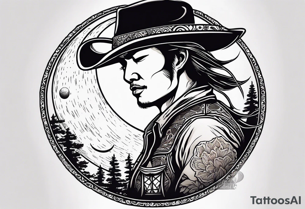 A moon with a cowboy hat tattoo idea