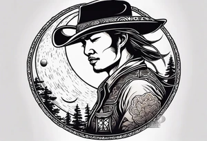 A moon with a cowboy hat tattoo idea