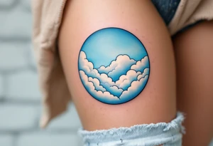 A pale blue circle with soft cloud textures inside, representing calm and open skies. tattoo idea