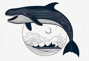 Whale jumping over a crescent moom tattoo idea