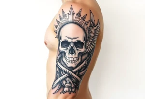 Skull and crossbones, sun, phoenix, light house. tattoo idea