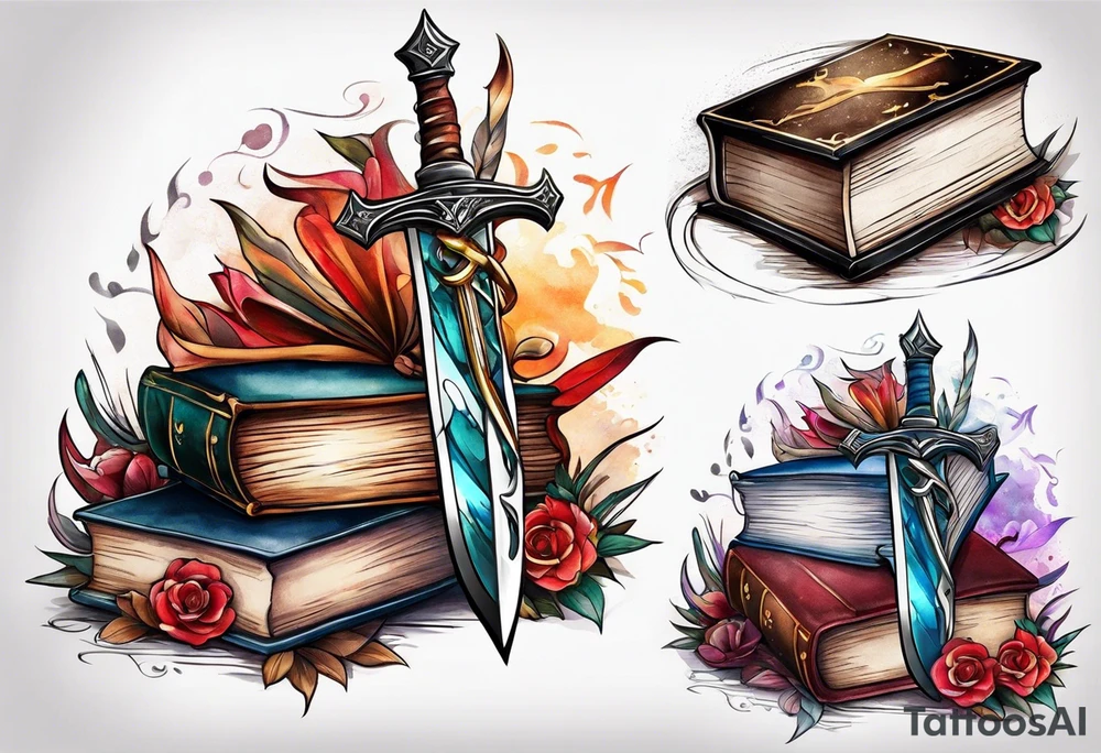 Dagger and books fantasy tattoo idea