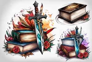 Dagger and books fantasy tattoo idea