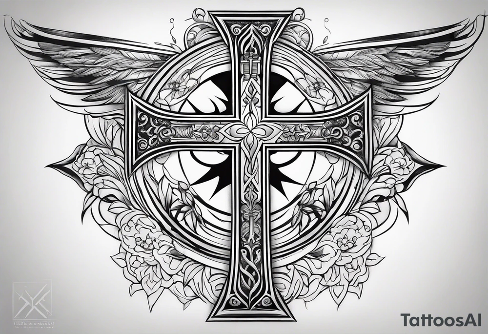 Simple cross tattoo with designs around it tattoo idea