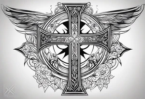 Simple cross tattoo with designs around it tattoo idea