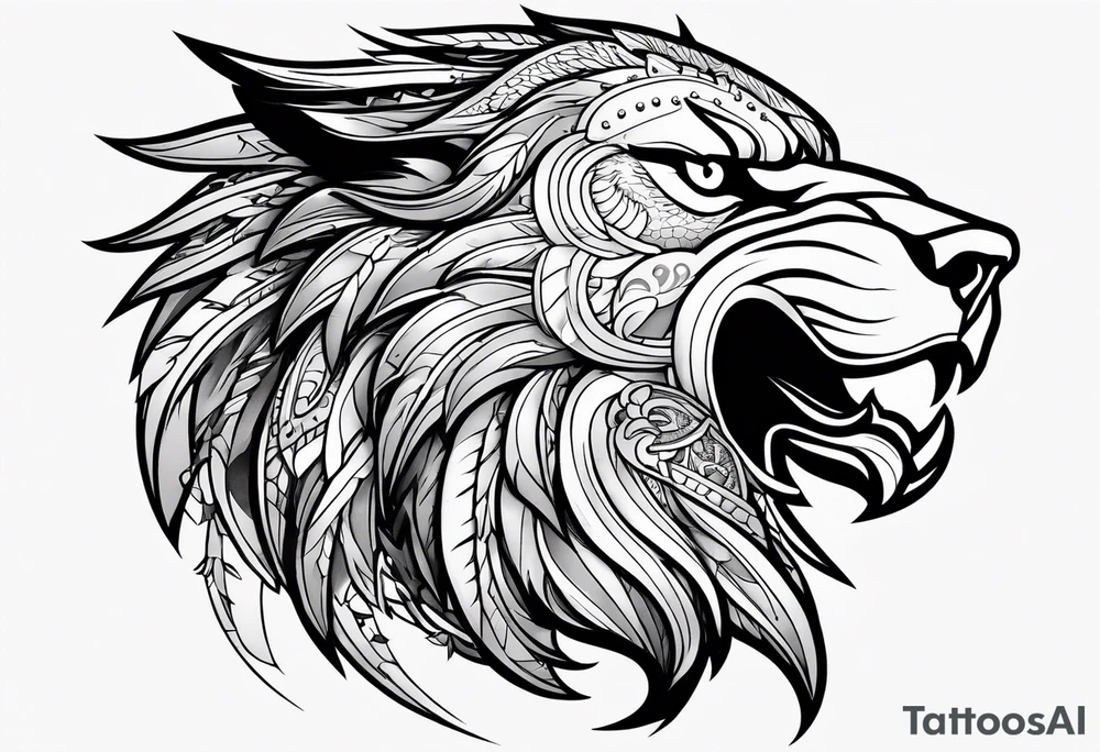 an eagle a lion and a wolf half-face tattoo idea