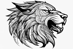 an eagle a lion and a wolf half-face tattoo idea