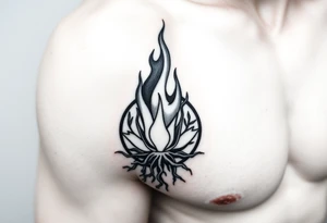 flame in a blooming roots circle tattoo idea