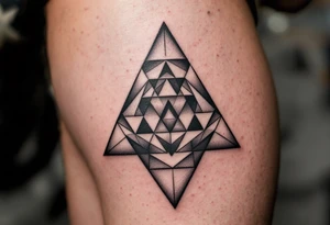 A geometric triangle pattern in black and gray, stacked and repeating like an optical illusion. tattoo idea