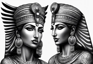 black and gray photo realistic goddess isis with minimum detail tattoo idea