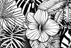 Tropical leaves line work tattoo idea