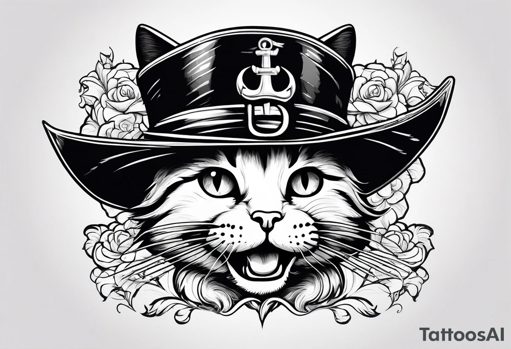 Happy cat in pirat hat tattoo idea