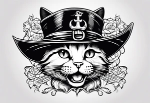 Happy cat in pirat hat tattoo idea