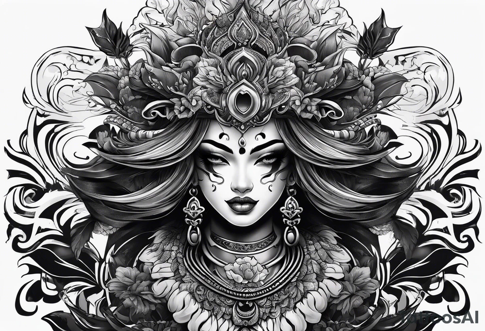 Um gueixa com máscara oni segurando um leque tattoo idea