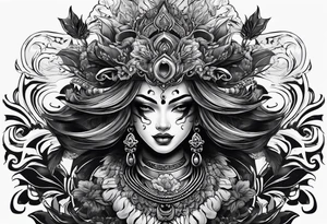 Um gueixa com máscara oni segurando um leque tattoo idea