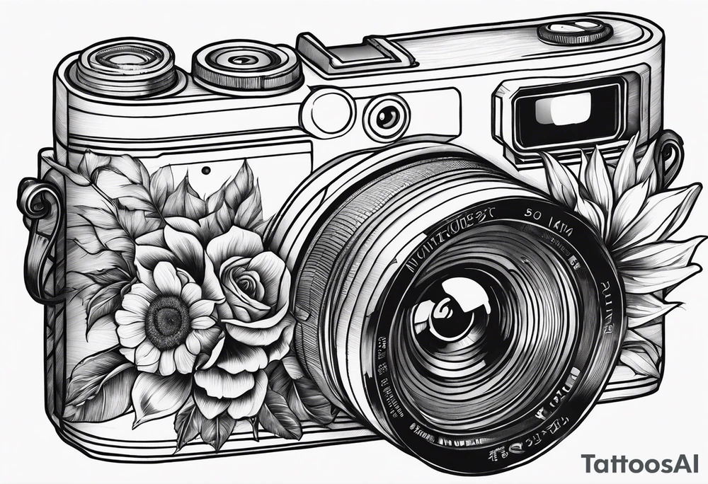 Tournesol,  rose flower, Camera, wave, palmier tattoo idea
