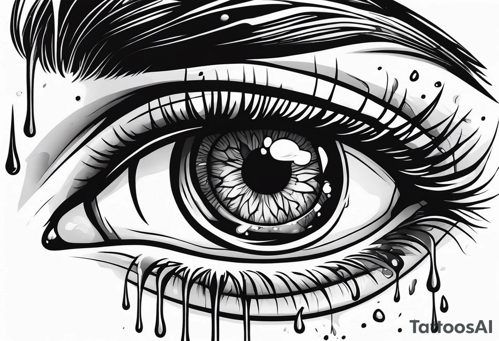 Realistic eye crying tears of tragedy death and betrayal tattoo idea