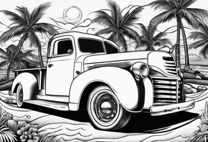 Beach theme, classic truck,  bikini girl tattoo idea