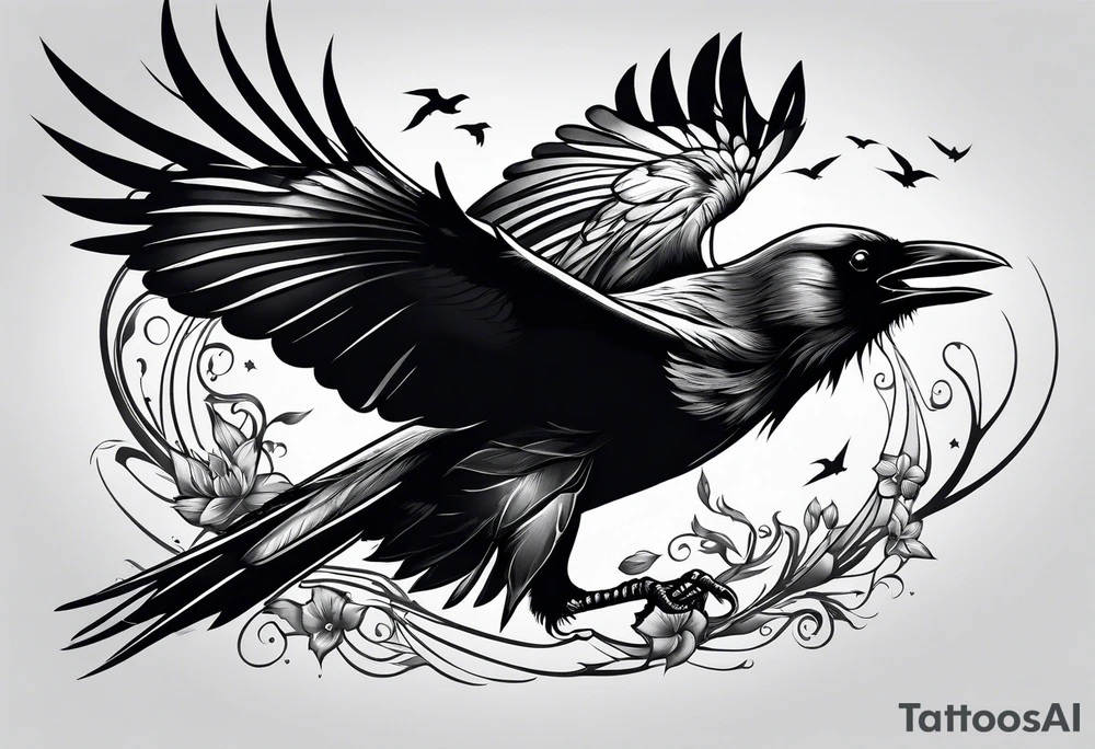crows in flight tattoo idea