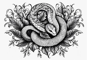 snake with leaves and vines  forearm tattoo tattoo idea