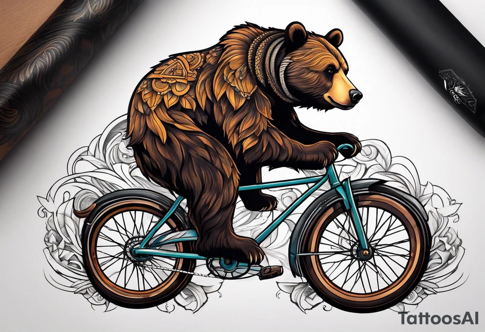 bear riding a bicycle tattoo idea