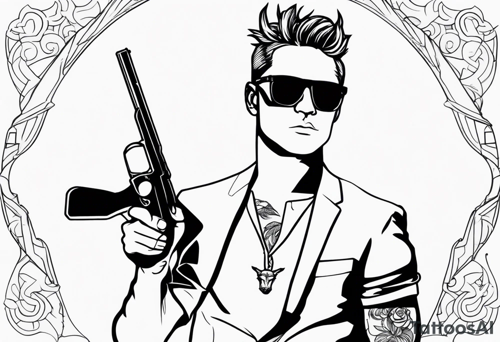 capricorn man with sunglasses and gun tattoo idea