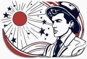 American flash style design of Uk singer songwriter Sam scherdel, needs to have dear in background, fireworks and a moon. tattoo idea