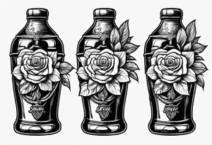 A bottle of beer and a stalk of rose in the bucket tattoo idea