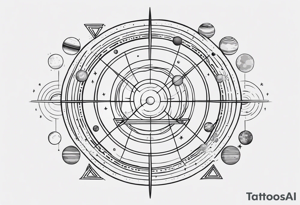 The symbols of the elements of the solar system are arranged in order of distance from the sun. The symbols should be stylized as the logo 30 seconds to Mars tattoo idea