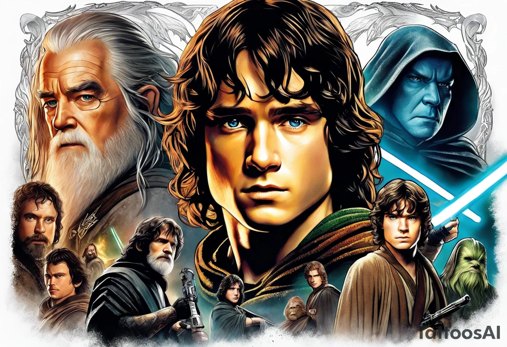 Lord of the rings with Star wars square tattoo idea