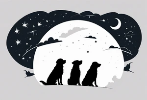 3 black silhouettes of dogs looking up at the night sky tattoo idea