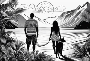 Beach Mountain Racket dog and woman tattoo idea