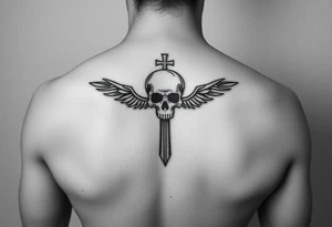 I would like to get a tattoo of a skull and a cross and in a guitar for your upper arm that would be covered with a sleeve and I want it just black and gray tattoo idea