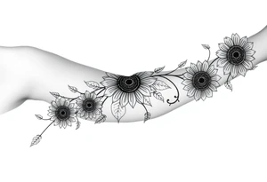 Bohemian, hippie sunflowers/mandalas growing along a swirly vine tattoo idea