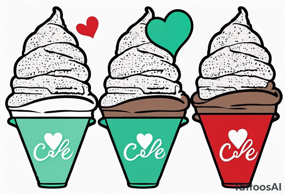 mint chocolate chip ice cream cone with small red heart on it somewhere. tattoo idea