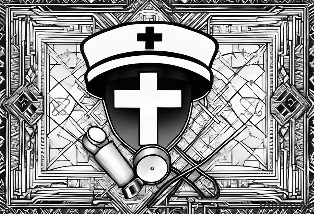 nurse hat, hospital, cross, stethoscope, needle tattoo idea
