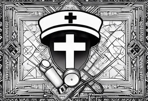 nurse hat, hospital, cross, stethoscope, needle tattoo idea