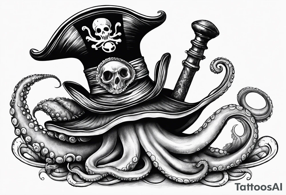 Snail with pirate hat and octopus tentacles coming out the bottom tattoo idea