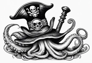 Snail with pirate hat and octopus tentacles coming out the bottom tattoo idea