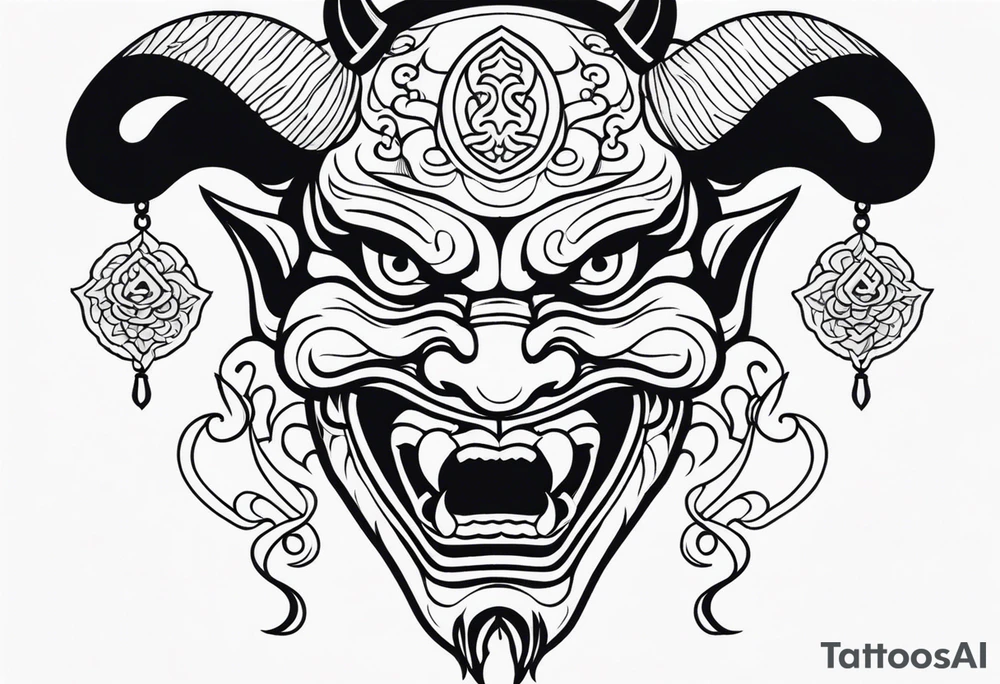 japanese demon mask held tattoo idea