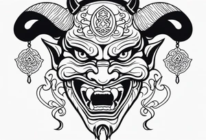 japanese demon mask held tattoo idea