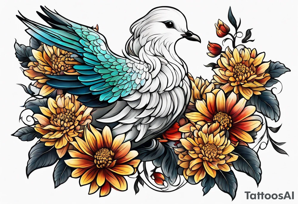 Chrysanthemum and dove tattoo idea