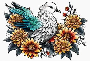 Chrysanthemum and dove tattoo idea