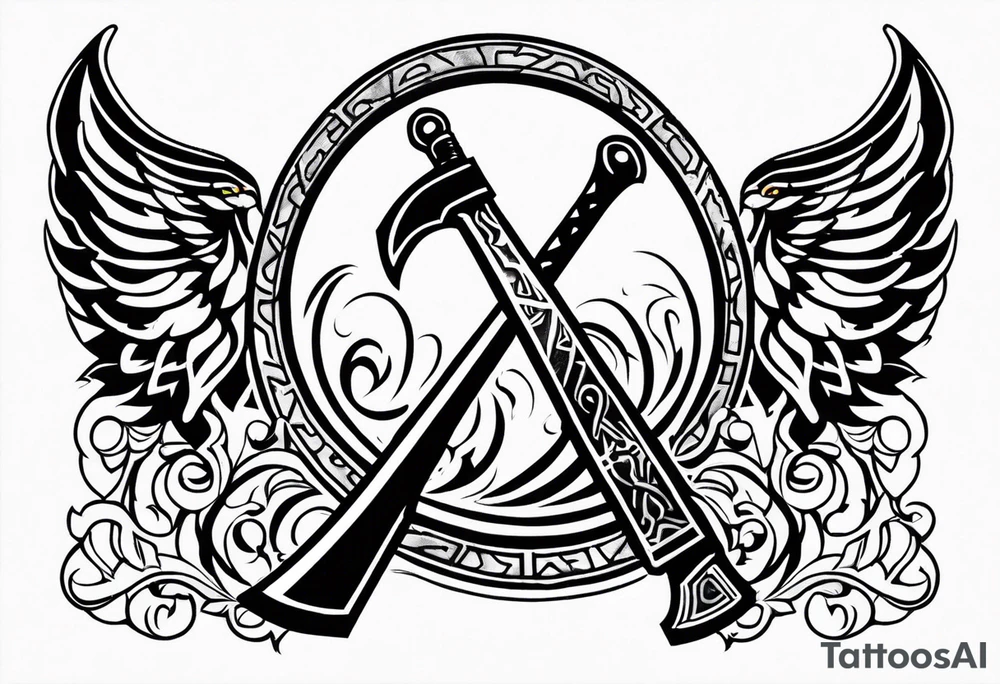Valhalla sword shield axe tattoo idea