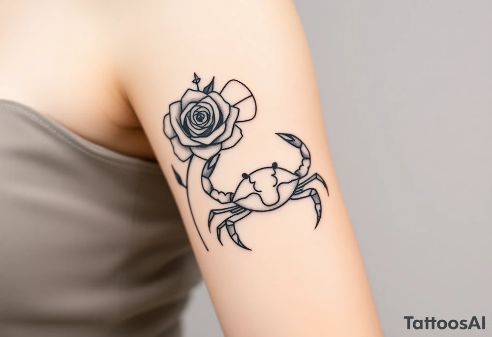 Rose and sun and crab tattoo idea
