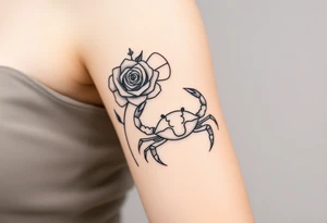 Rose and sun and crab tattoo idea