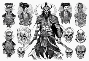 handsome Asian warrior who is also a skeleton tattoo idea
