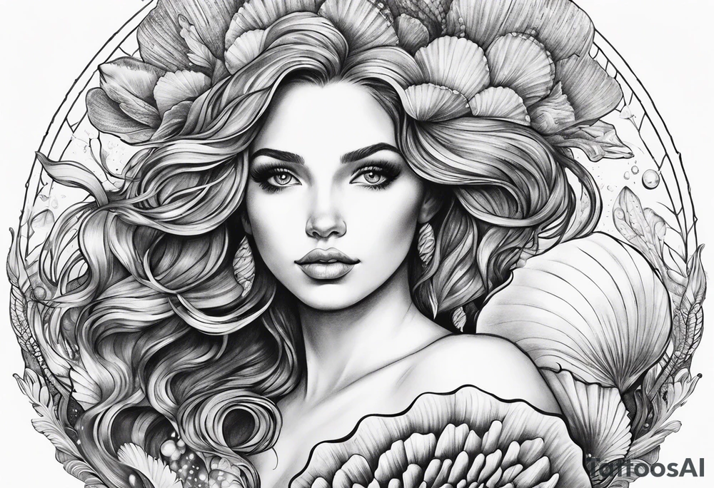 mermaid in clam shell tattoo idea